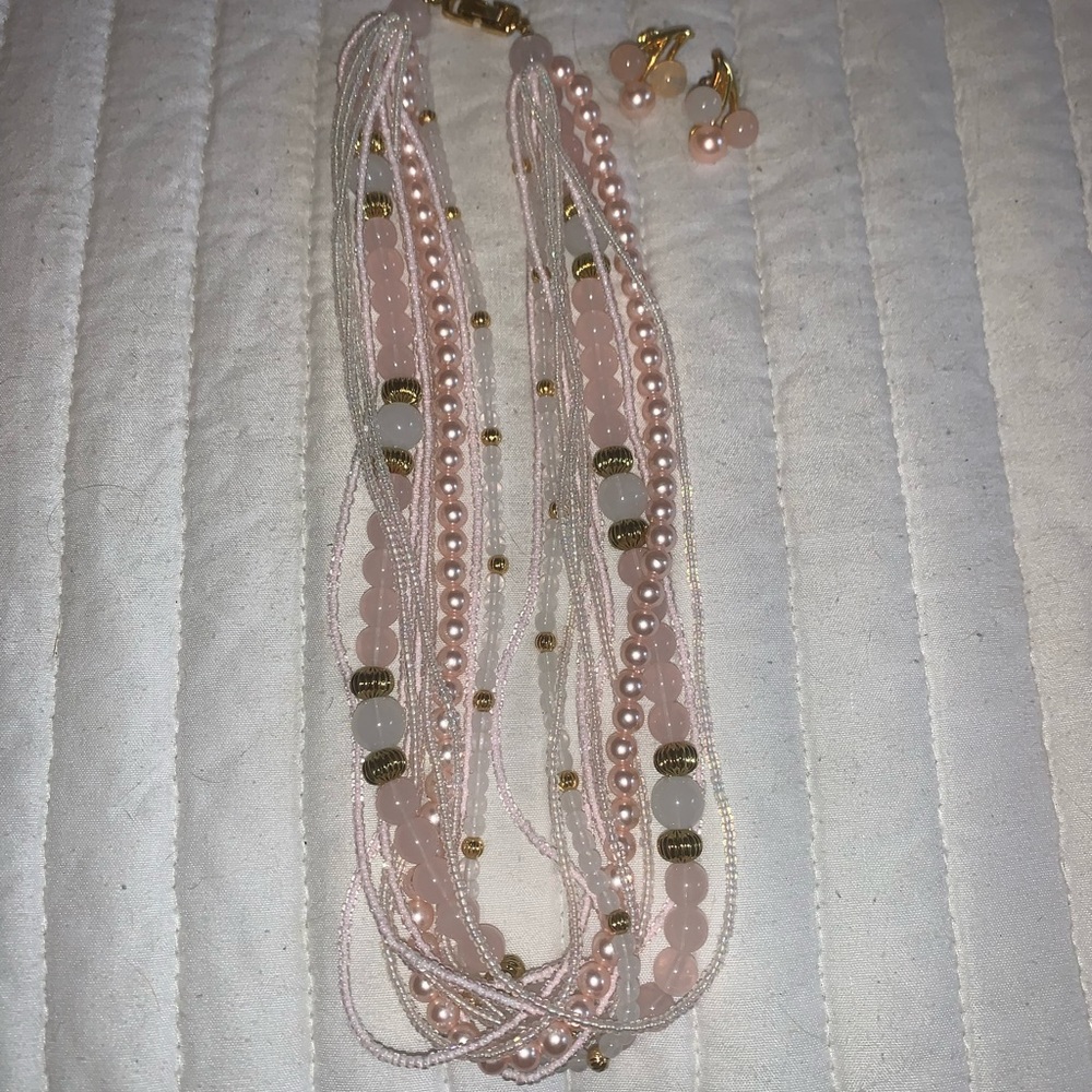 Pink pearls necklace & earrings